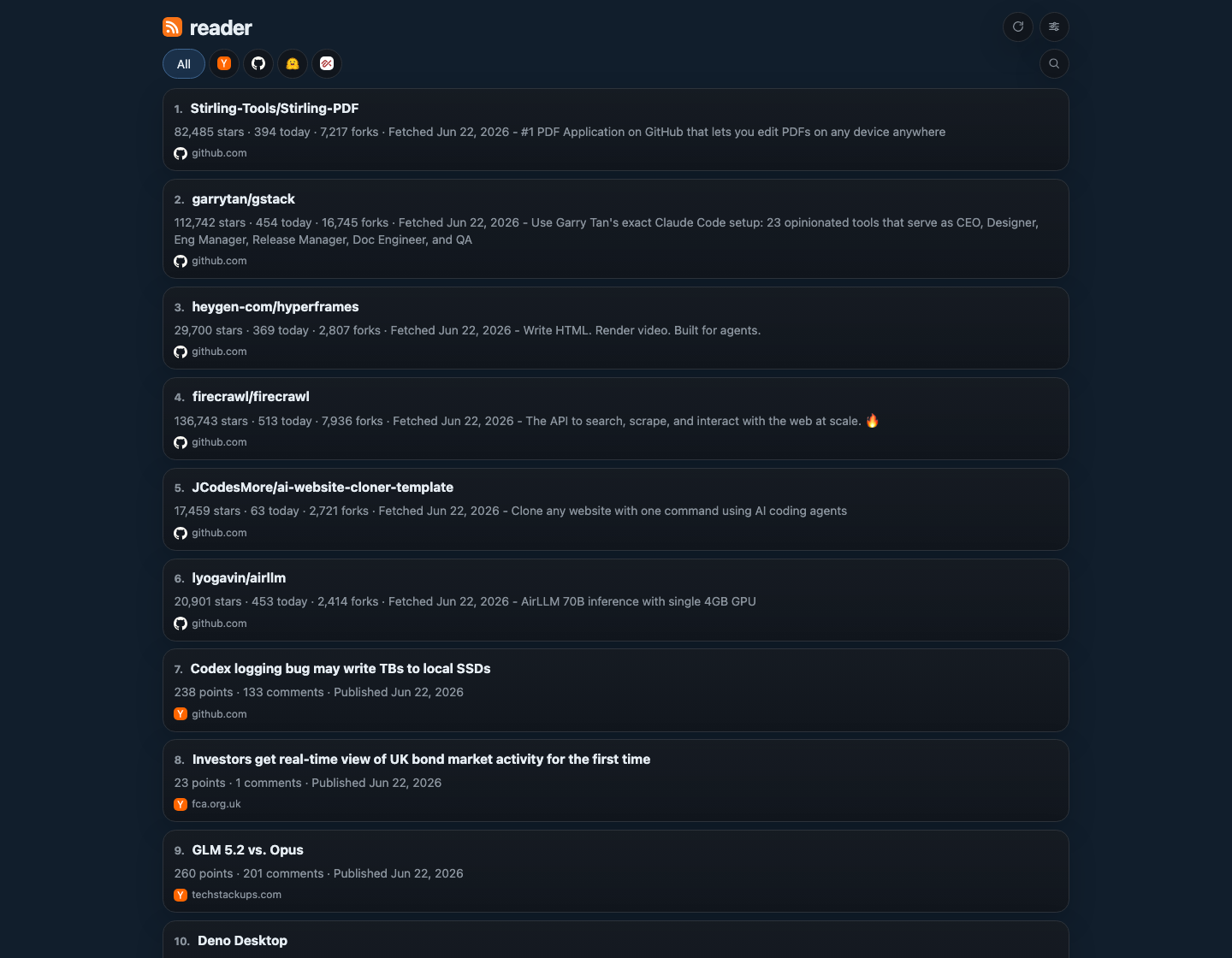 reader running as an installed app on desktop